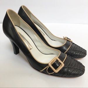 Rupert Sanderson Heel Brown Tan 36 Pump Buckle